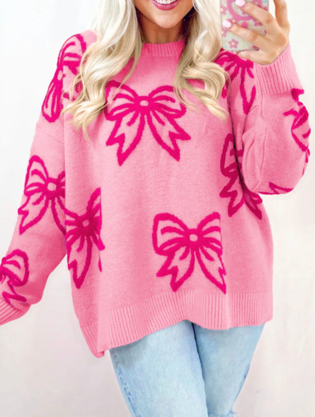 Two Tone Pink & Bow Sweater – HBB/L&G