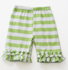 Green Striped Ruffle Shorts